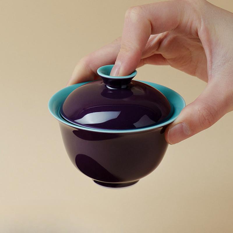 

115ml Grape Purple Solid Color Gaiwan Ancient Tea Tureen Tea Bowl With Lid Kit Tea Brewing Cover Bowl Tea Ceremony Ornaments