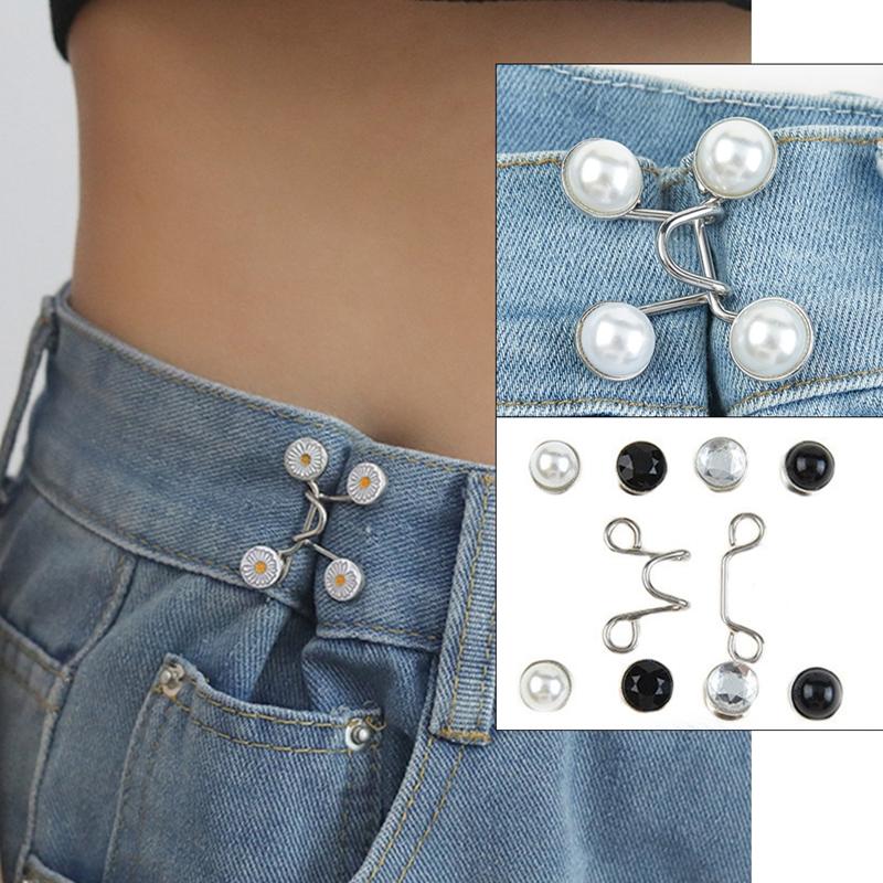 1 set Justerbart midjebälte Förlängare Utan Sömnad Byxklämmor Midjestramare Knapp för Jeans Kjolar Ärmar Passform Knappnålar Verktyg