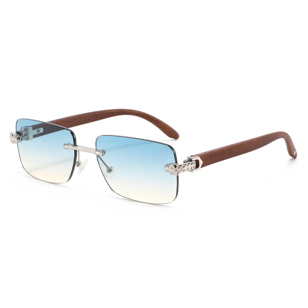 Stylish Frameless Leopard Sunglasses: Retro Faux Wood Grain Unisex Street Style