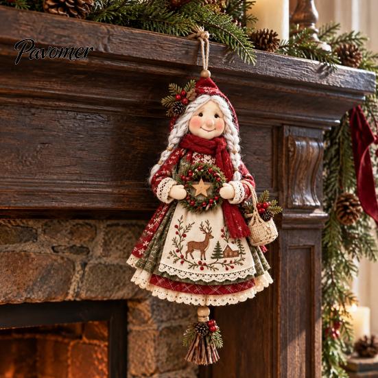 Landhaus-Urlaubsdekoration Handgefertigt Glücksbringer Oma Ornament, Vintage Winter Oma Hängeanhänger Weihnachtsdekorationen mit Korb, Sentimental