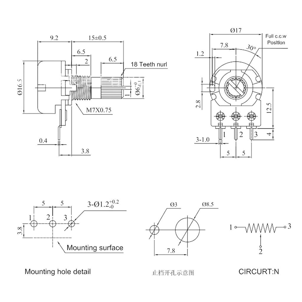 10Pcs WH148 Potentiometer 100K Ohm Variable Resistors 3-Pin 15mm Shaft Single-Joint Linear Potentiometers for Audio Volume Control, Light Dimming,