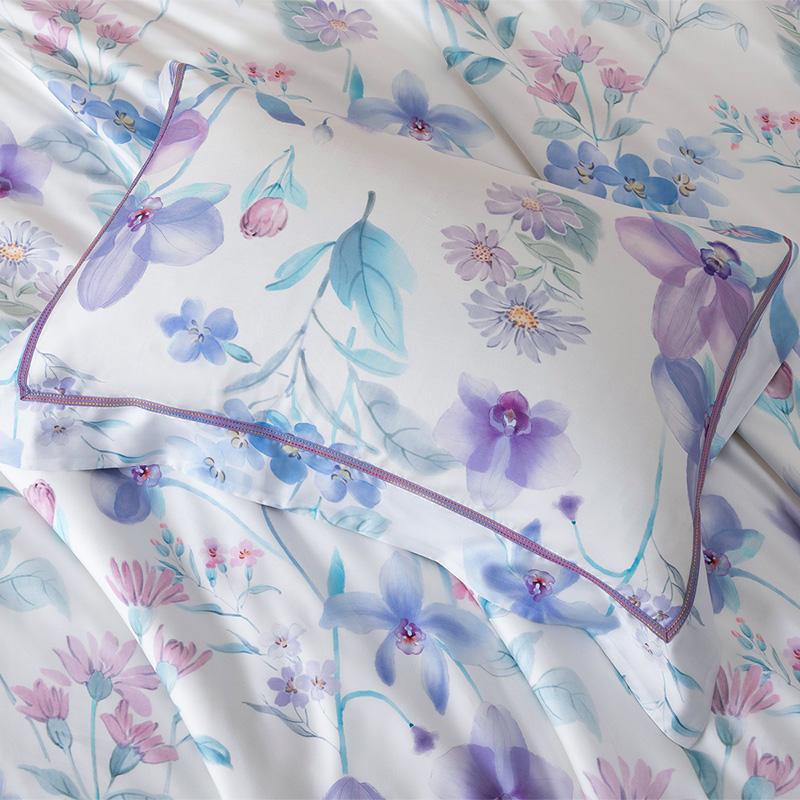 Mengjie Home Textile Lyocell Fiber Four Piece Set Silk Smooth Breathable Flower Style