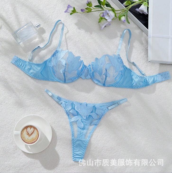 Sexy erotic underwear set embroidery ultra-thin perspective lace pure desire fun underwear multi-color