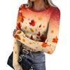 Women's Slim Fit Long Sleeve Neck T-Shirt with Leaf Print and Thumb Holes for Casual Everyday Wear