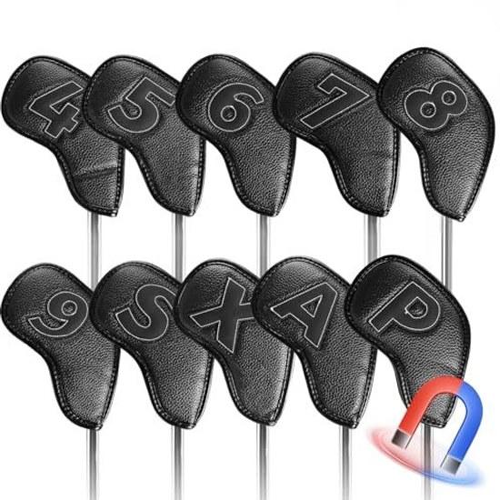 FINGER TEN Golf Iron Covers 10 Piece Set Magnetic Closure Wedge High-Quality PU Leather Water-ResistantDust-ProofWear-Resistant Double-Sided Number
