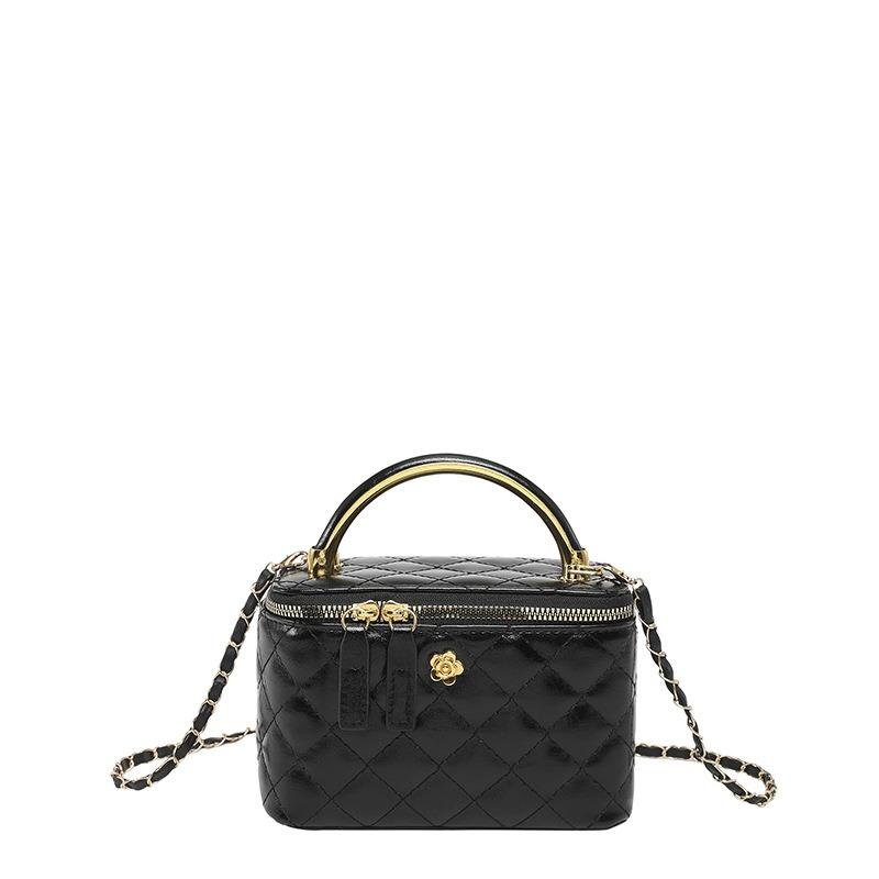 Women Elegant Plaid Chain Crossbody Bucket Bag Daily Fashion Shoulder Handbag