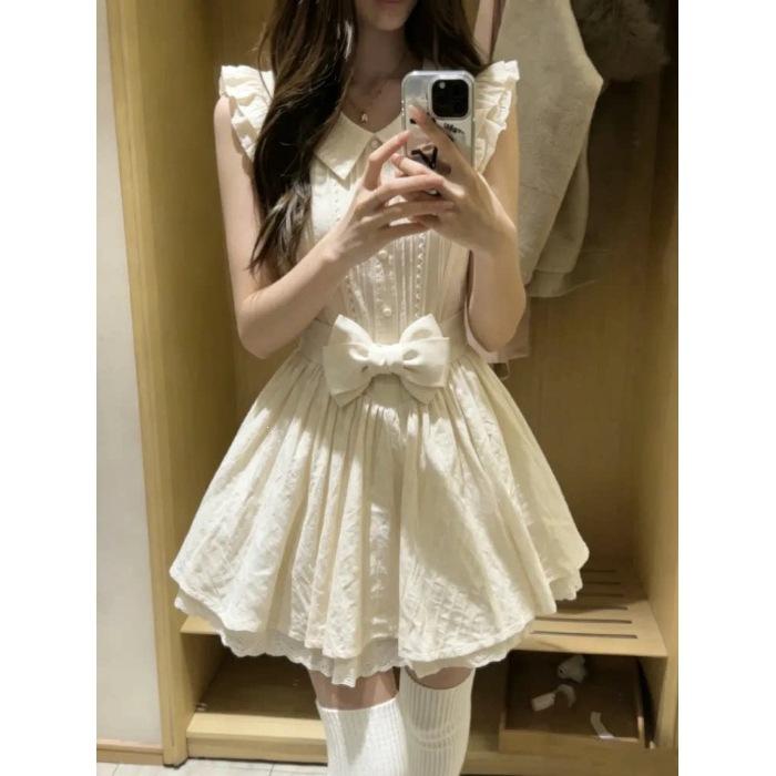 Beautiful Film Small Clothes French Sweet Age Reduction Apricot College Style Travel Doll Collar Dress Female Princess Dress Summer