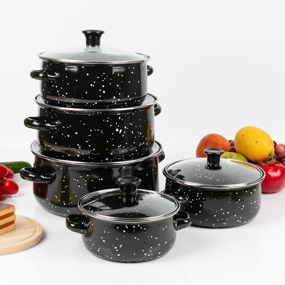 5Pcs/set Single Saucepan Stockpot Enamel Cooking Stock Pot with Lid Kitchen Cooking Cookware Saucepan with Handle Kitchen Stockpot