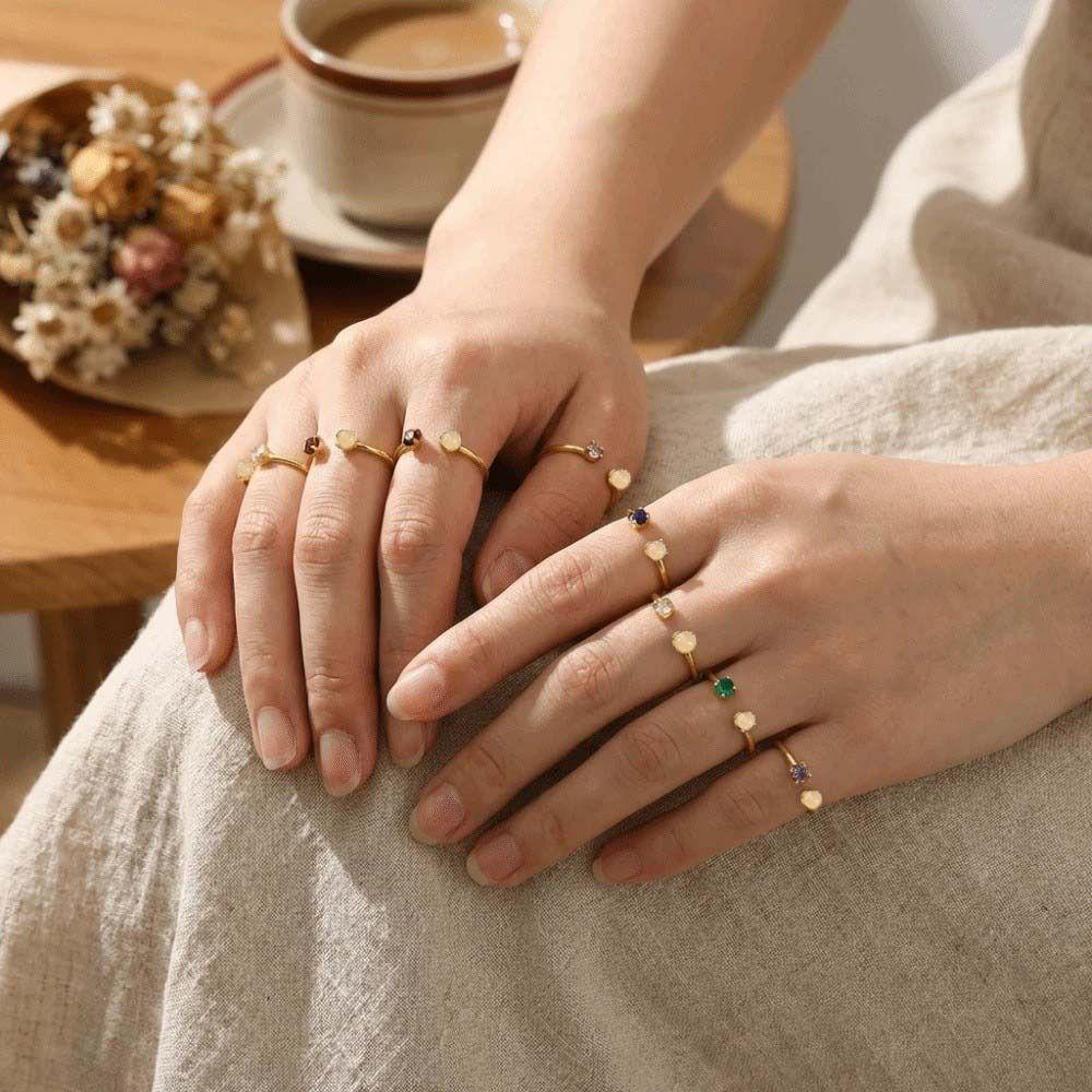 Gold Zirconia Birthday Rings Colorful Cubic Fashion Jewelry Trendy Opening Rings  Special Occasions