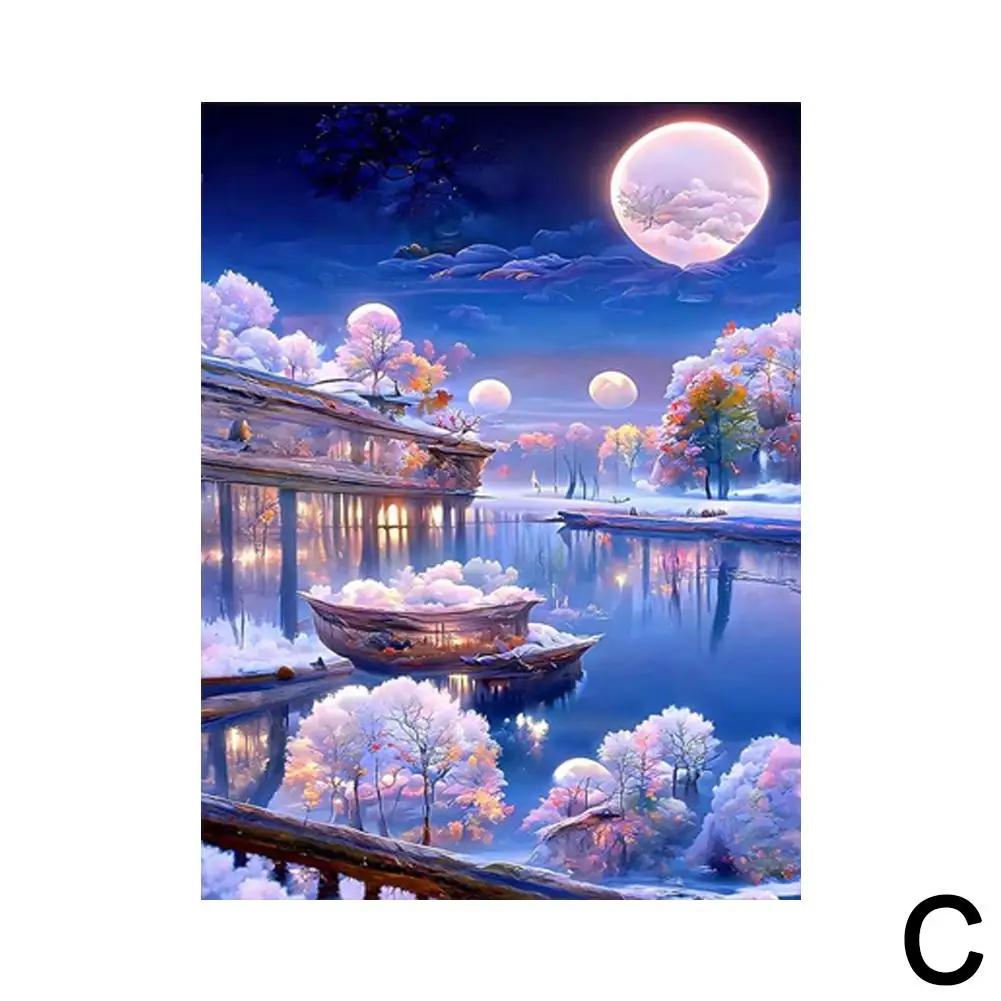 DIY Moonlight Diamond Art Dream Cat Diamond Art Kit For Living Room Fantasy Decoration Hanging Full Drill Scenery Painting Z7D3