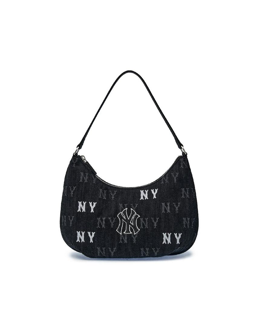 Mlb Hip Monogram Jqd Denim Hobo Bag Ny (Black)