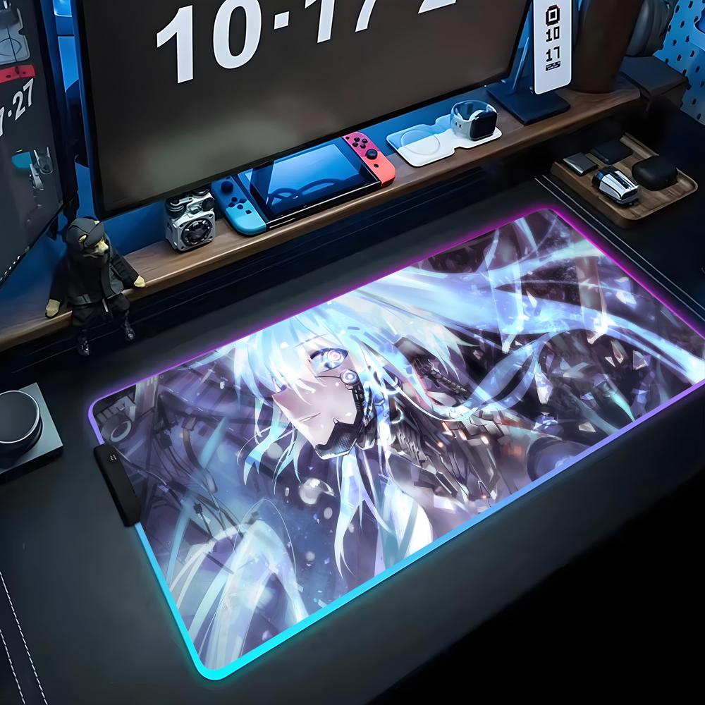 Anime Girl Mecha Mouse Pad RGB Gaming Mousepad Big LED Pad PC Desk Mat Luminous Mouse Pad Large Keyboard Mats Table Rug With