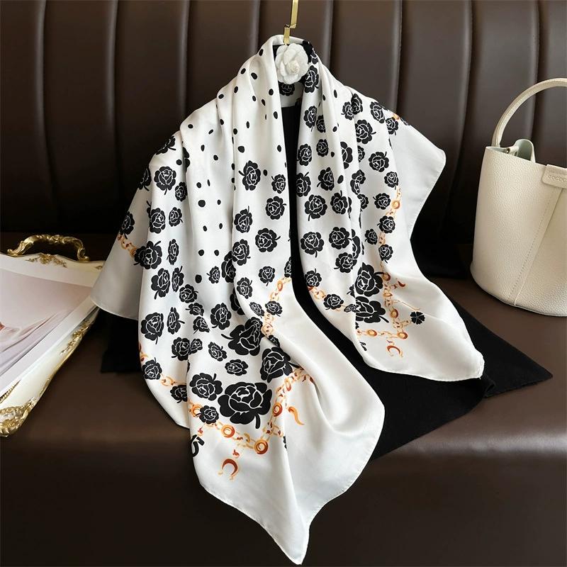 90X90Cm Retro Floral Print Handkerchief Scarf For Women Small Shawl Square Headband Bandana Head Scarves