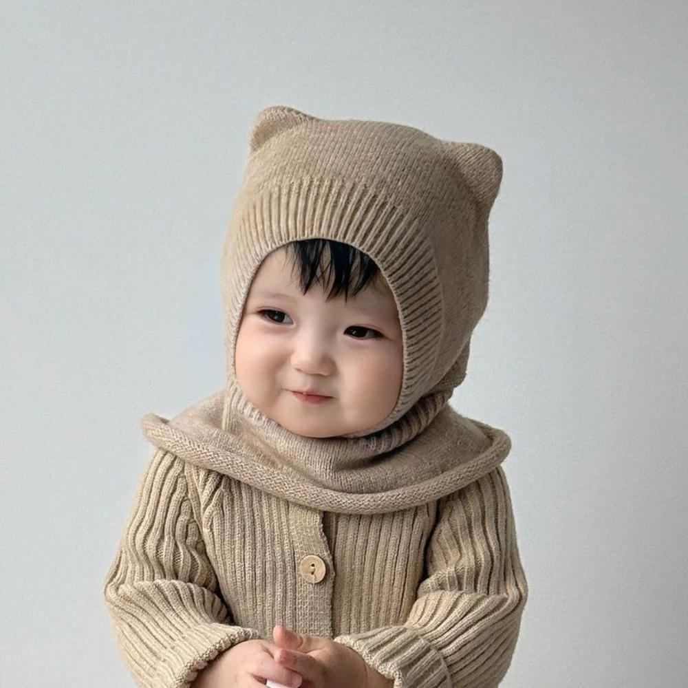 Ear Protection Baby Balaclava Hat Solid Color Knit Cap Scarf New Winter Toddler Hat Boy Girl