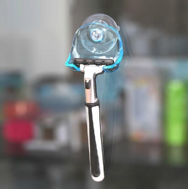Estante para maquinilla de afeitar de plástico azul transparente, soporte para maquinilla de afeitar, ventosa, afeitadora
