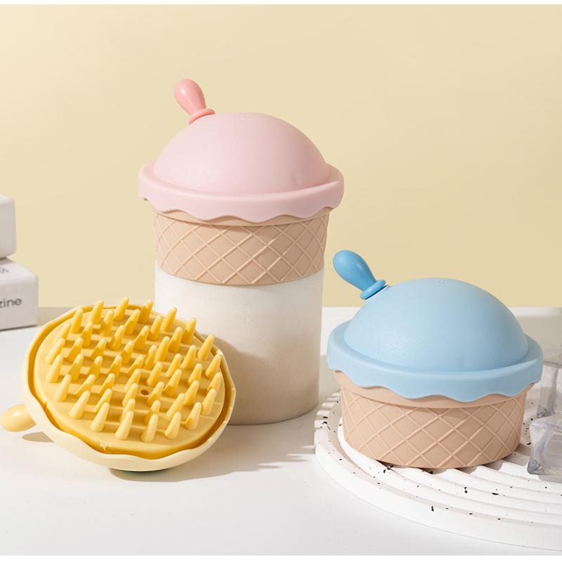 Eiscreme-Form Kopfhautmassagekämme mit Deckel und Spiegel Shampoo-Massagebürste für Kinder Haarwäsche Salon Friseurwerkzeug