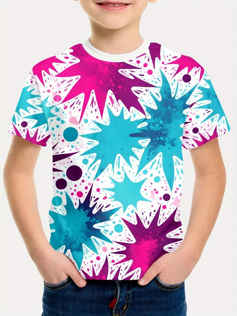 Kids Clothes Boys' Summer 3D Tie-Dye Rainbow T-Shirt Casual Crew Neck Children Top Short Sleeve Kids T Shirt Children's Clothing