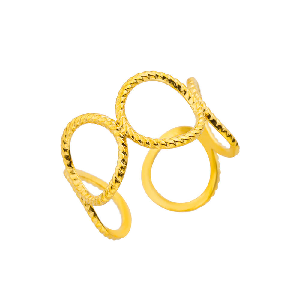 Vintage Textured Multi Layer Rings for Women Stainless Steel Gold Color Adjustable Wedding Ring Aesthetic Waterproof Jewelry