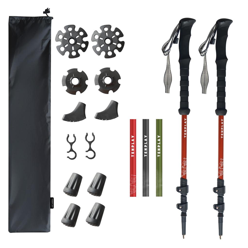 Tenplay Trekking Poles, Mountaineering Stocks, Walking Sticks, Made of A7075 Aluminum, Lightweight 220g, Comes with Storage Bag, Compact, Comes with