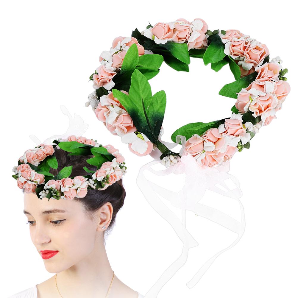 Artificial Flower Wreath Crown Garland Headband Girl Hair Accessories Headwear for Wedding SuppliesPink
