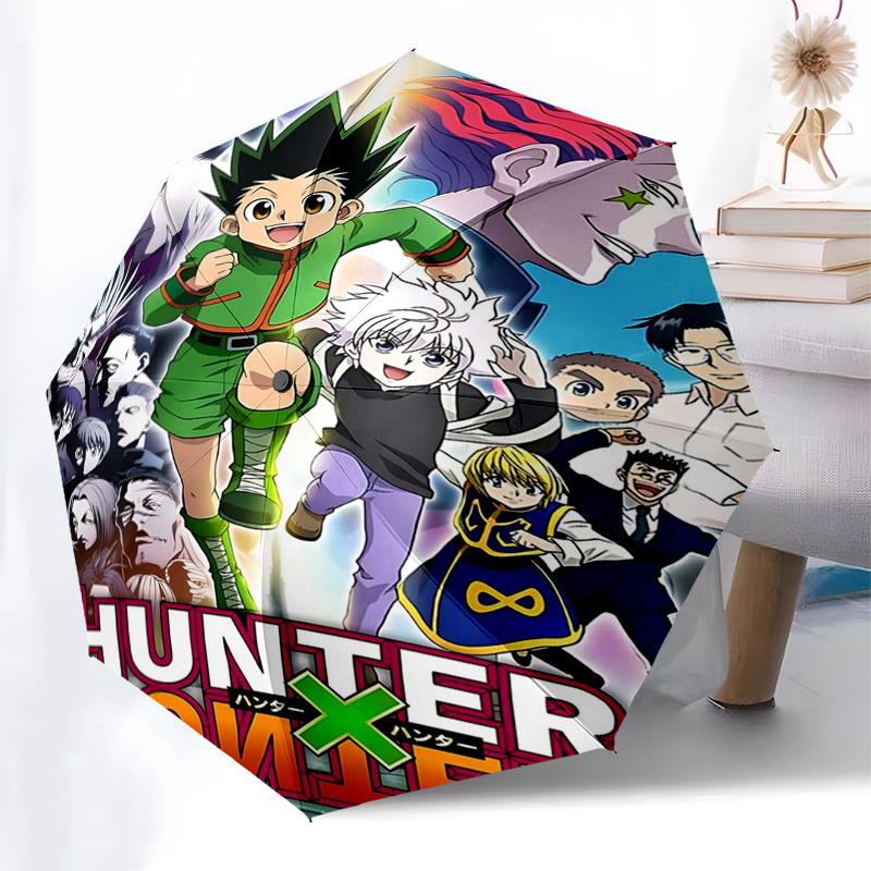1pc Hunter x Hunter Automatic Folding Umbrella Portable 3-Fold Design with 8-Bone Iron Frame, Outdoor for Fans, Travelers, Daily Use, Gift Idea.C039