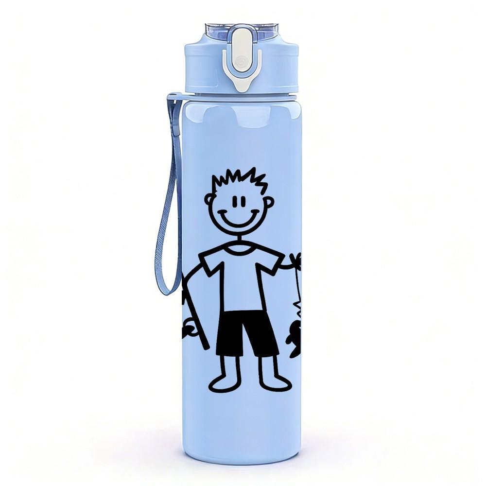 1PC Stick Figure Warrior Simple Drawing Print 750ml Color Plastic Sports Water Bottle Leakproof Flip Straw Lid Suitable for Sports Office Home Use