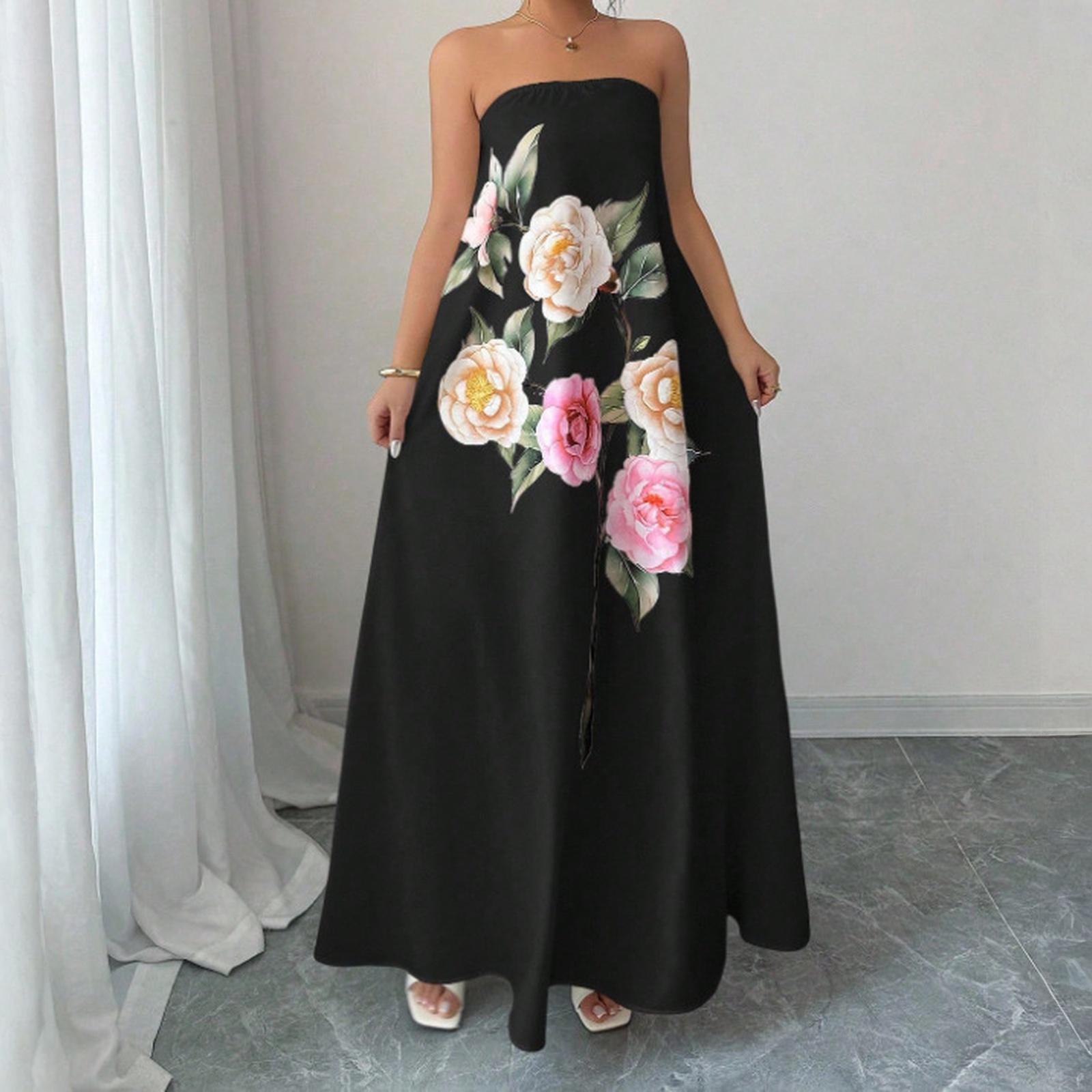 

Женское платье Повседневное Легкое Платье V-образный вырез Отпуск Бохо Пляжное Летнее платье L чёрный