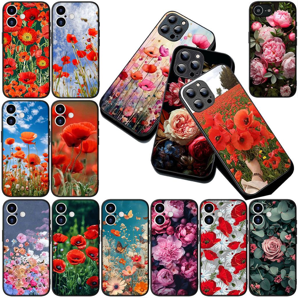Cover for Xiaomi Redmi Note 12 11 10 A3 Pro 10A 10C 12C Note12 5G 4G Casing Silicone Phone Case Poppy Flower Bloom Rose