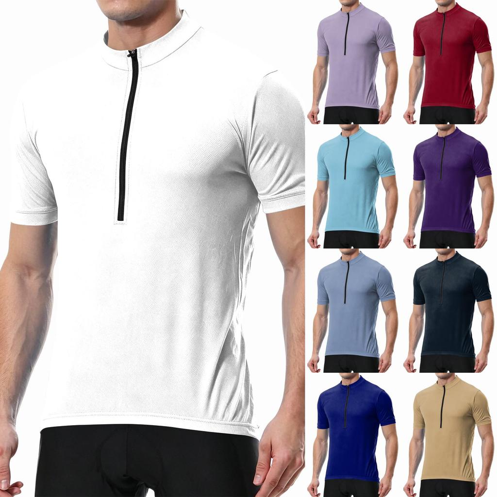 Herren Rundhals Kurzarm Reißverschluss Atmungsaktiv Schnelltrocknend Radsporttrikot Leichtes Sportoberteil für Outdoor-Sportarten