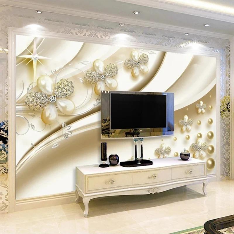 European Style Wallpaper 3d Embossed Background Wall Mural Modern Jewelry Flowers Wall Paper Living Room Tv Fresco