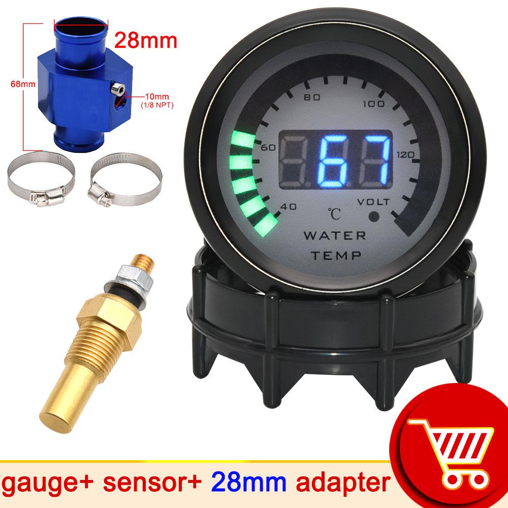 52mm Black Shell Auto Car Water Temperature Gauge Temp Meter 40-140 Celsius with Water Temp Sensor 10mm Thermometer Adapter
