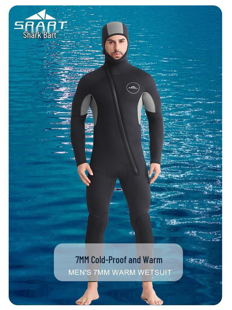 SBART 5/7MM Thick Wetsuit One-Piece, Cold-Protective & Warm Diving Suit with Velvet, Jellyfish Resistant