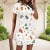 Women Plus Size Round Neck Short Sleeve Abstract Printed Fitted Mini Dress