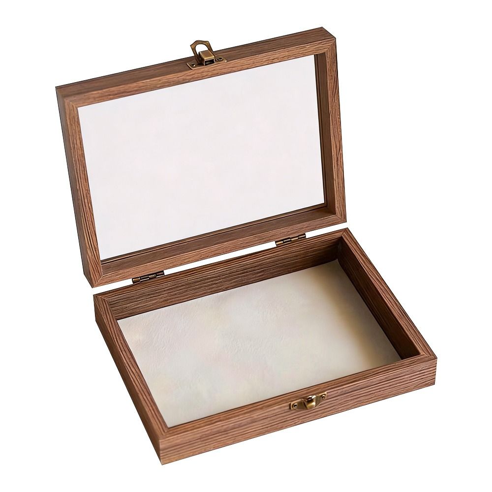 Walnut Color Jewelry Storage Box Dust-proof Design Velvet Material Ring Storage Box Vintage Style Light Luxury Packaging