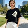 T-shirt Femme Col Rond Manches Courtes Coupe Ample T-shirt Motif Fleur Brodé Style Décontracté Hauts d'Été