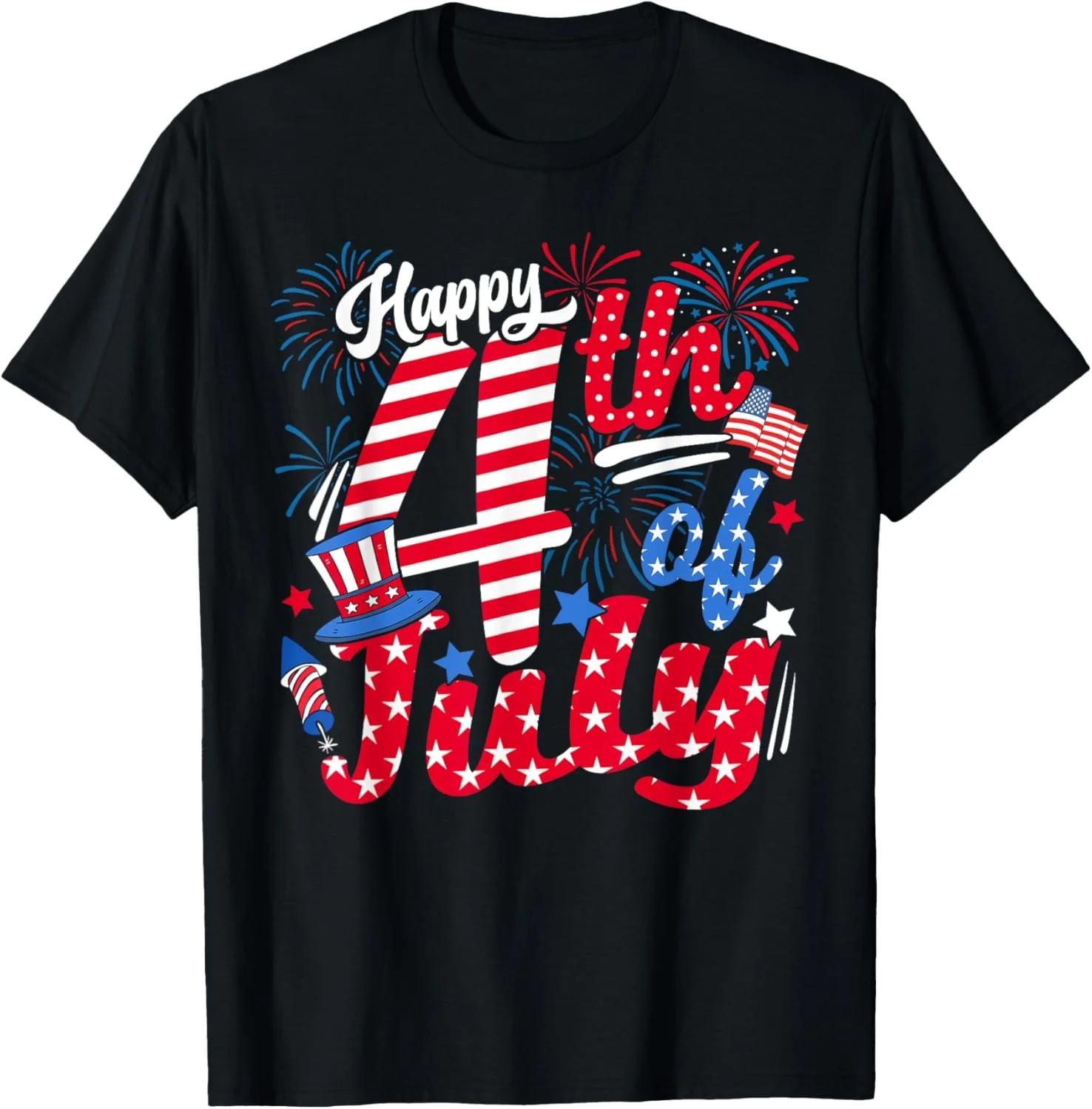 Happy 4th of July Graphic Tee Patriotic USA American Flag Stars TShirt Unisex L