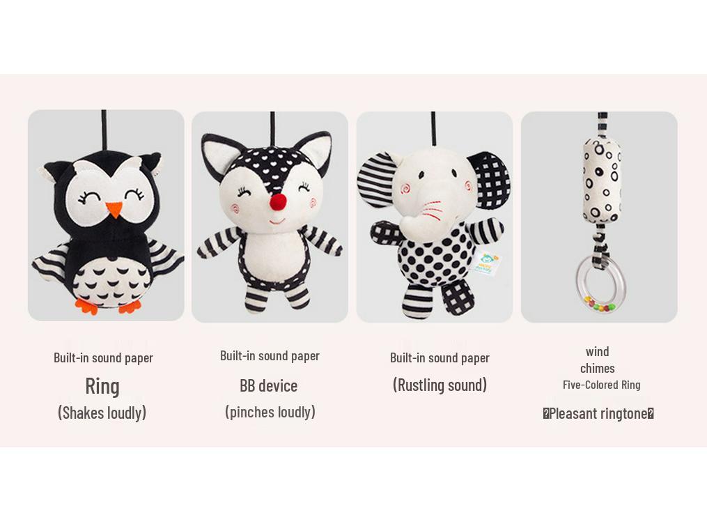 Happy Monkey Black & White Newborn Crib Mobile: Rotatable Wind Chime & Stroller Hanging Toy