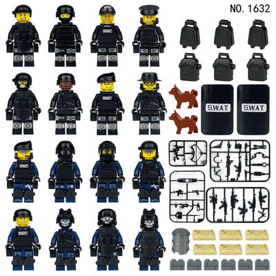 M1632 Military Police Black Swat 16 Minifigures Small Particles Assembled Building Block Toy Bag