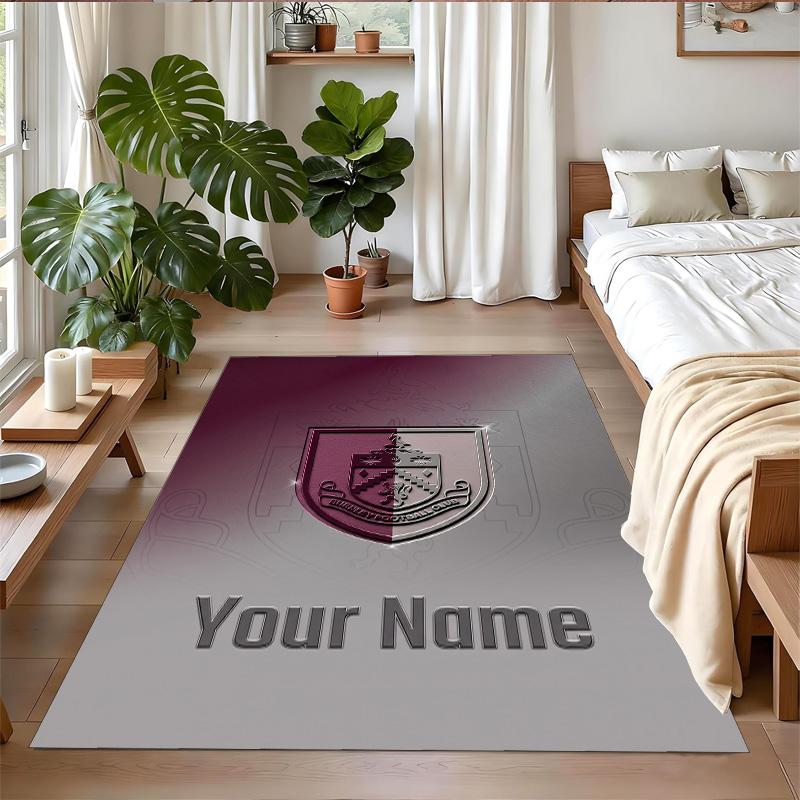 Crystal Velvet Rug Custom Name Text, Soft Non Slip Floor Mat Home DecorBurnley Football