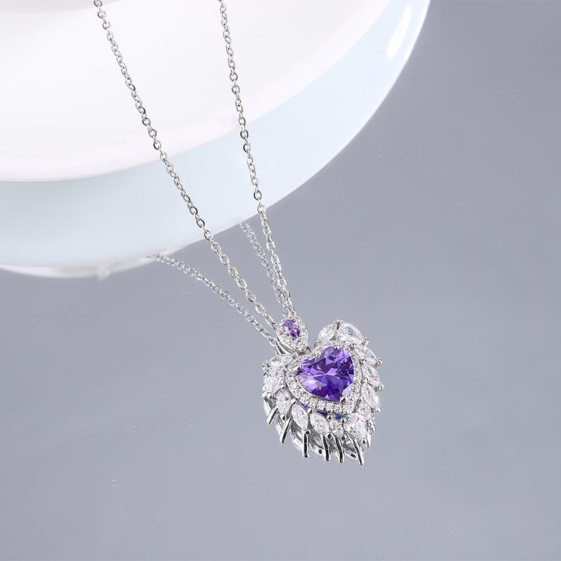 Chao Xiaobai 925 Sterling Silver Purple Zircon Heart Necklace - Women s Light Luxury Versatile Clavicle Chain белый/золотой