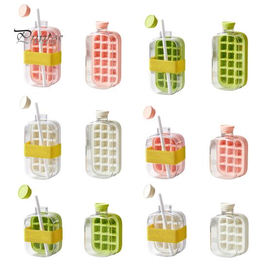 Eiswürfelschale für Wasserflaschen, zum Kaltpressen, 2-in-1-Eiswürfelform und Wasserkocher, schnelle Eisherstellung, tragbare Flasche, leicht zu lösende Silikonform, berührungsloser Gefrierbecher