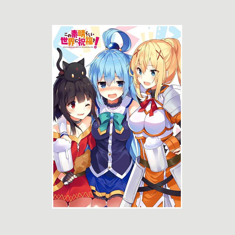 Vintage anime KonoSuba Megumin bílý papír plakáty a tisky ložnice bar kavárna dekorace nástěnná malba retro nástěnné umění malba domácí dekorace