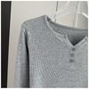 Stylish Long Sleeve T-Shirt Ribbed Slim Standard Shoulder Top For Autumn Stretchy Slim Base Layer Soft Ribbed Fabric Good For Inner And Outer Wear Top