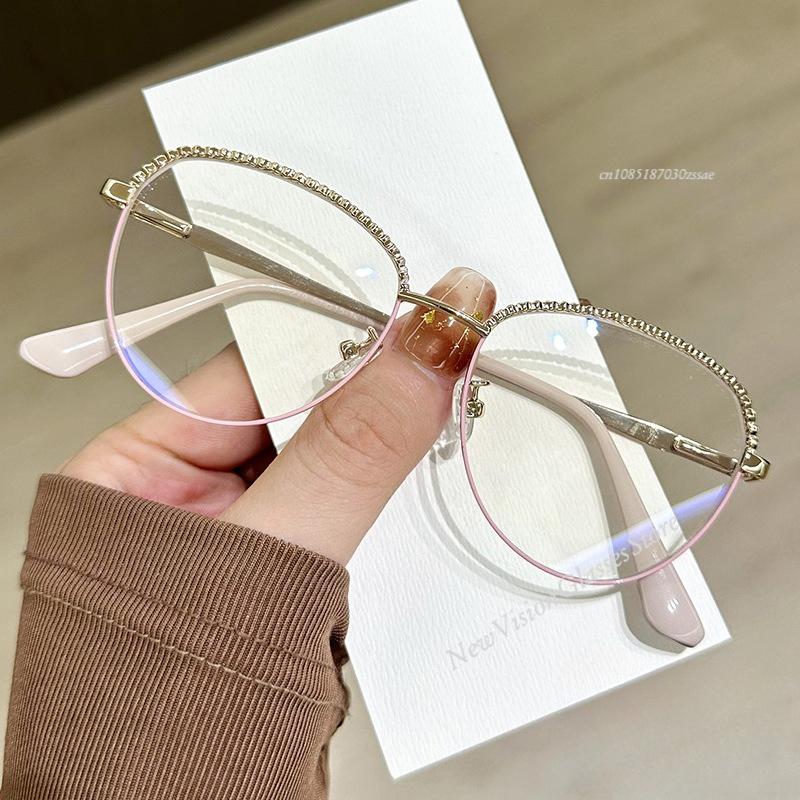 

Новые очки с круглой оправой и плоскими линзами для женщин, очки для чтения с защитой от синего света, очки для коррекции миопии