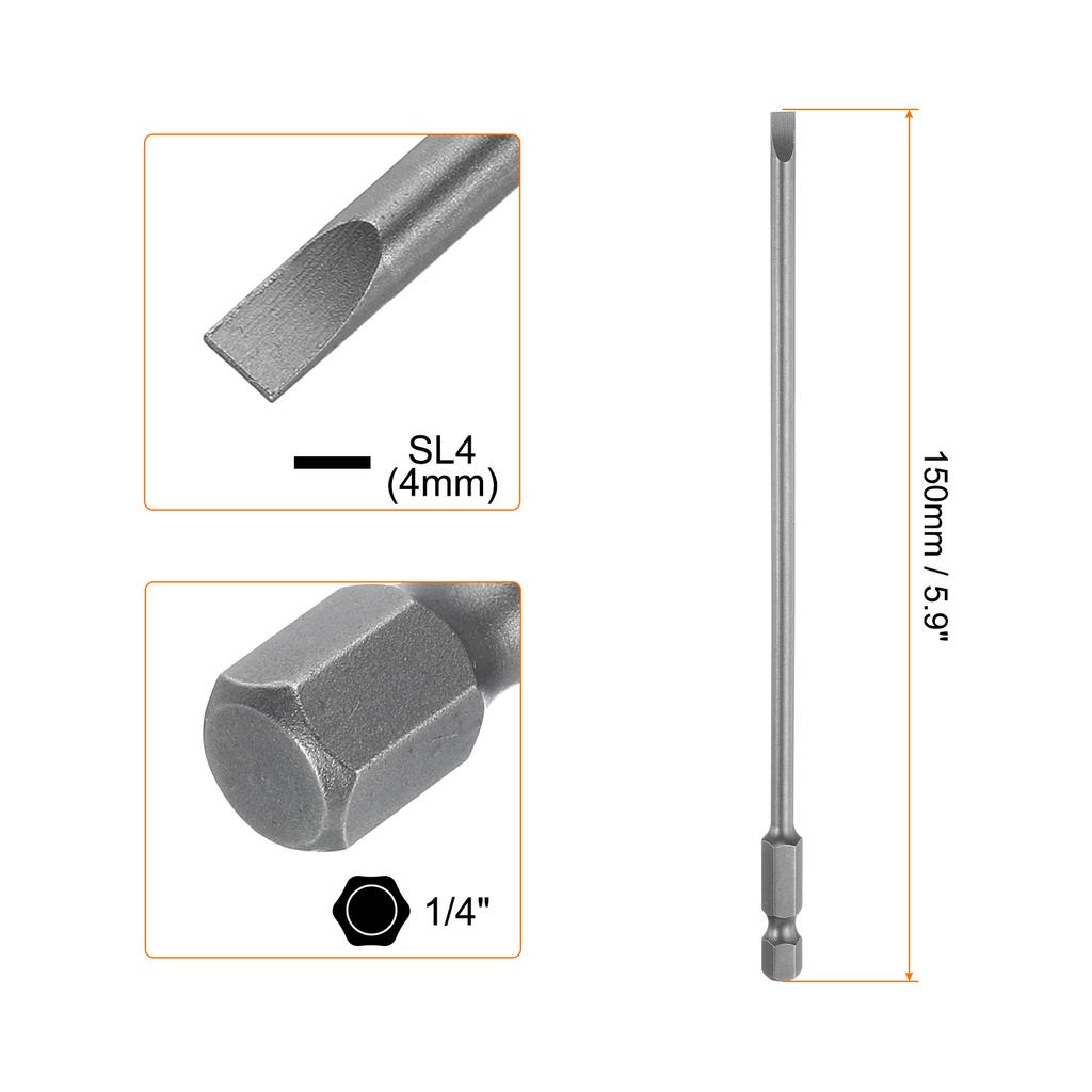 1/2/5pcs SL2.5 SL3 SL4 SL5 SL6 Magnetic SLotted Screwdriver Bits S2 Steel Flat Head Screwdriver Bit 1/4" Hex Shank Screw Driver
