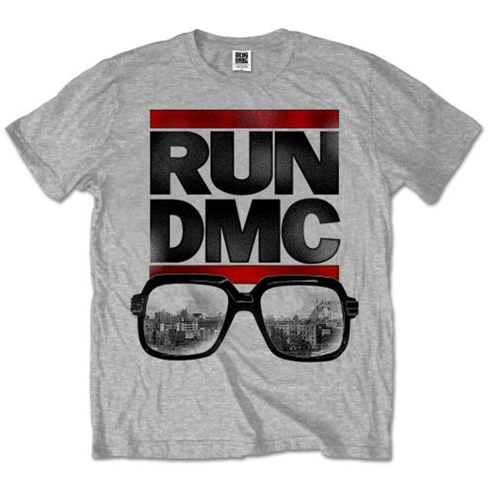 

Run DMC T-Shirt Glasses Logo Rock Rap Band Official Grey New S