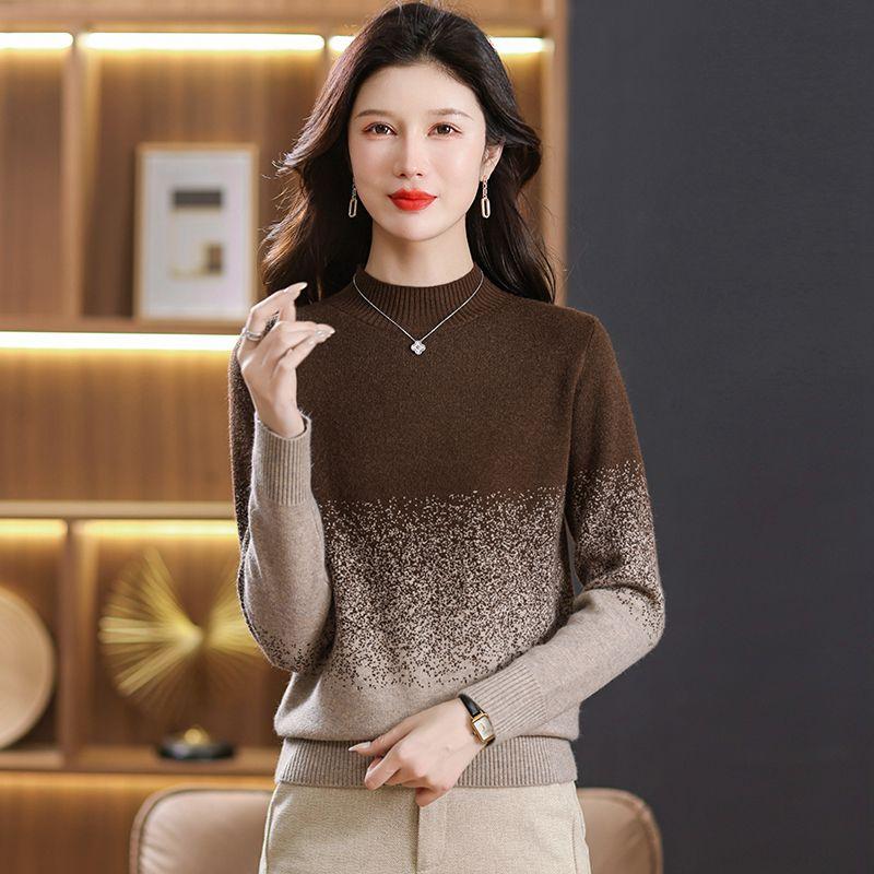 Women's Knitted Sweater Autumn and Winter Gradient Color Sweater Loose Pullover Thickened Knitted Sweater