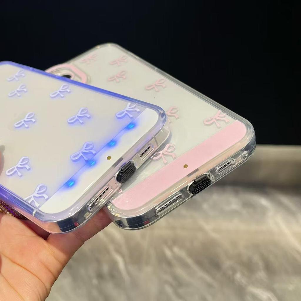 IPhone 17 Rosa & Weiße Schleife Handyhülle mit Sprachaktiviertem Anrufblitz für internationale Kompatibilität.