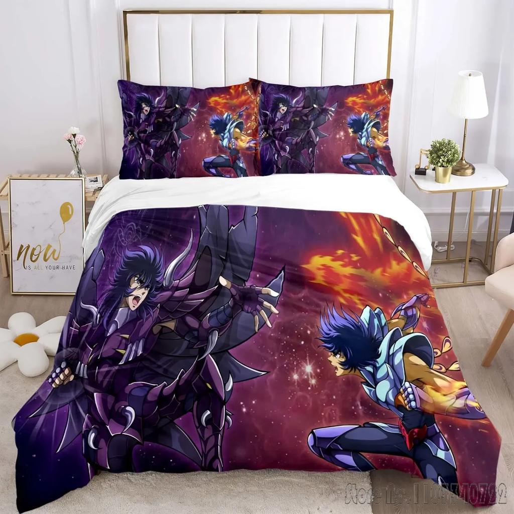 Admire Saint Seiya Pattern Cartoon Set de husă de pilotă HD Husă de cuvertură pentru copii Seturi de lenjerie de pat Lenjerie de pat Decor dormitor