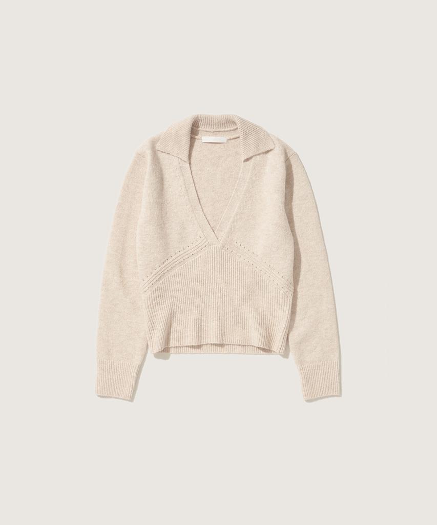 PLAC WOMEN V-Neck Collared Layered Knit Beige